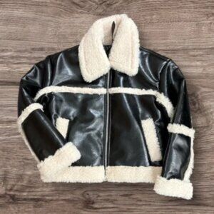 Black and Cream Women's Shearling Jacket
